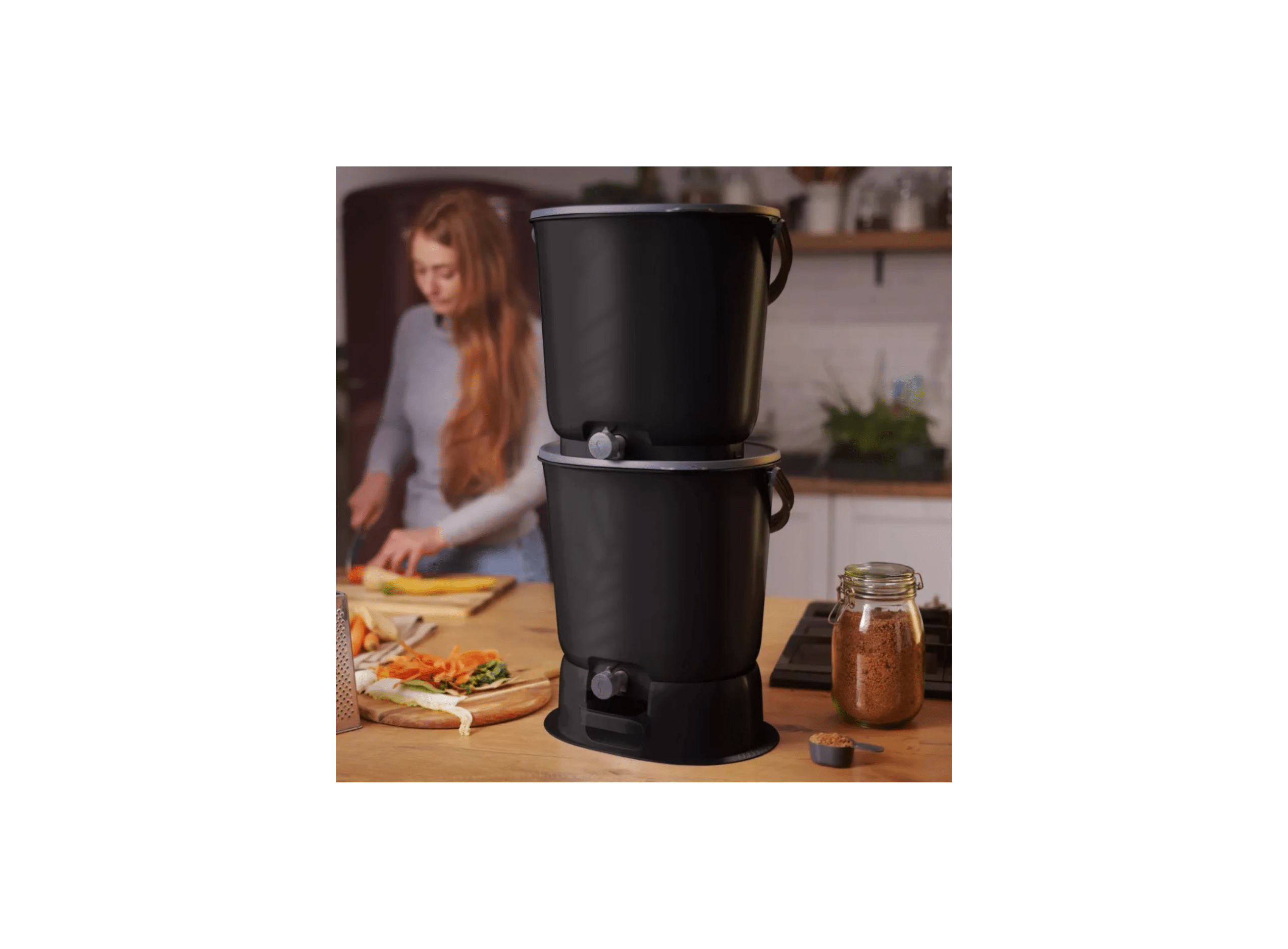 Bokashi Organko Essential Konyhai komposztáló szett - fekete - szürke + 1 kg starter